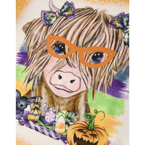 Fall Thanksgiving Cow Shirt 3/4Y Yellow - Picture 1 of 3